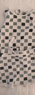 Checkerboard Knit Loungewear Set in White, Green and Gray 2-3y
